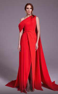 Asymmetrical Draped Crepe Gown