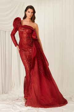 Organza Beaded One Shoulder Gown Organza Beaded One Shoulder Gown