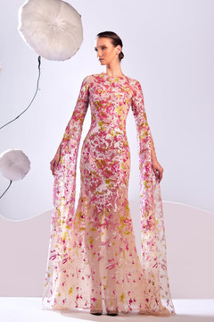 Embroidered Cape Sleeve Gown Embroidered Cape Sleeve Gown
