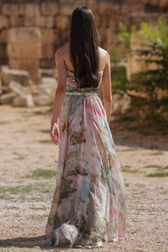 Sleeveless Printed Draped Dress Sleeveless Printed Draped Dress