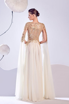 Embroidered Draped Sleeve Gown