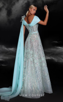 Draped Shoulder Train Gown Draped Shoulder Train Gown