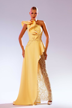 Sleeveless Ruffled-Shoulder Gown