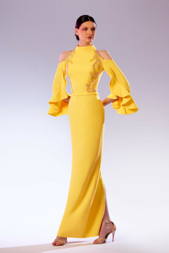 Long Sleeve Open-Shoulder Gown Long Sleeve Open-Shoulder Gown