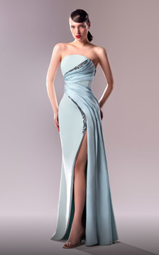 Strapless Pleated  Beaded Gown