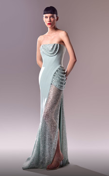 Strapless Sequin & Crepe Gown Strapless Sequin & Crepe Gown