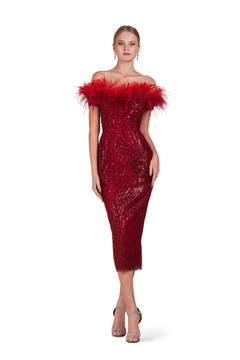 Off-Shoulder Dress with Ombré Feathers Off-Shoulder Dress with Ombré Feathers
