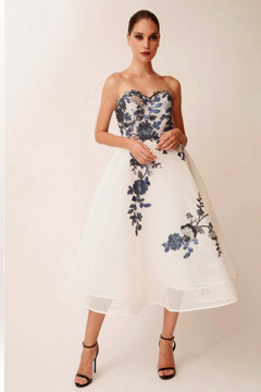 Sequin Embroidered Strapless-Midi Dress