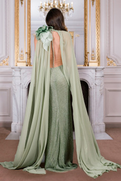 Caped One-Shoulder Gown