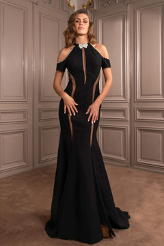 Open Shoulder Illusion Gown