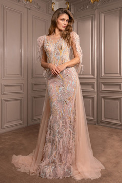 Embroidered Feather Gown