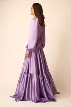 Long-Sleeve Satin Gown