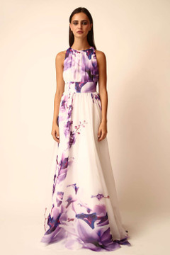 Sleeveless Floral Chiffon Gown