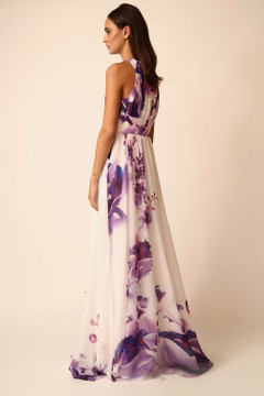 Sleeveless Floral Chiffon Gown