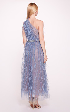 One-Shoulder Feathered Dress