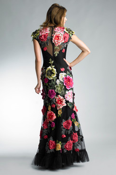 Multi Floral Applique Gown Multi Floral Applique Gown