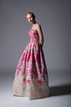 Divina by Edward Arsouni Strapless Floral Embroidered Organza Gown SS 0334