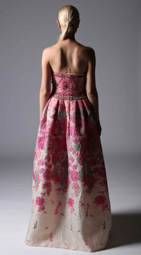 Strapless Floral Embroidered Organza Gown