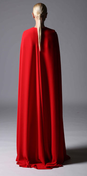 Long Cape Sleeve Crepe Evening Gown