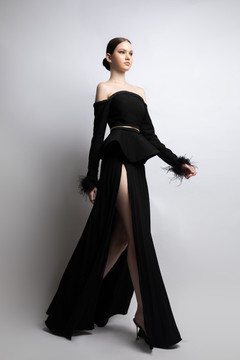 Open Shoulder Gown with Slits