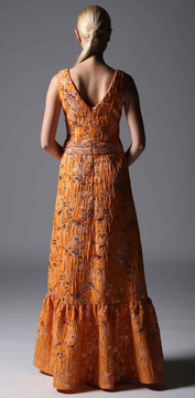 Orange Sleeveless Jacquard A-Line Evening Gown