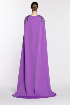 Crepe Gown with Embroidered Cape