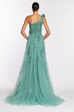 One Shoulder Beaded Gown with Overskirt One Shoulder Beaded Gown with Overskirt