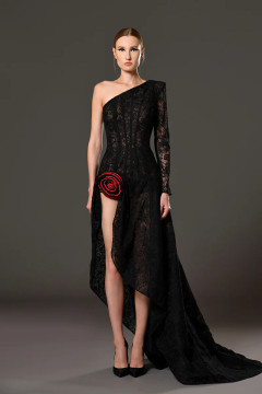 One-Shoulder Illusion Lace Dress One-Shoulder Illusion Lace Dress