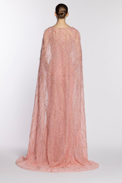 Fully Beaded Gown with Embroidered Cape