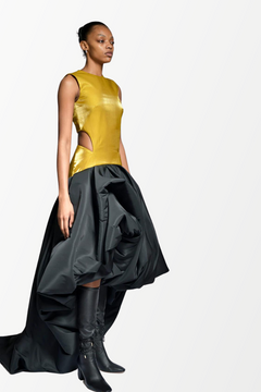 Sleeveless Metal Twill Gown Sleeveless Metal Twill Gown