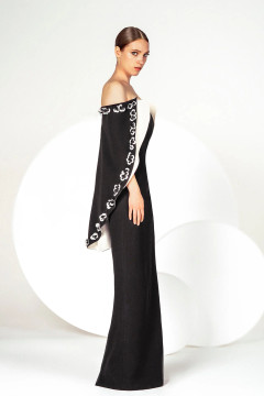 Off Shoulder Crepe Gown with Short Cape Off Shoulder Crepe Gown with Short Cape