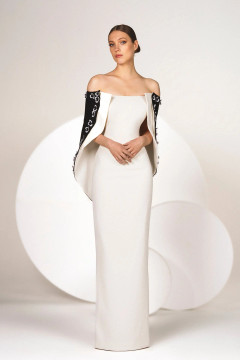 Off Shoulder Crepe Gown with Cape Off Shoulder Crepe Gown with Cape