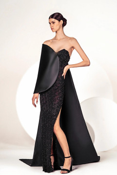 Fully Beaded Gown with Asymmetric Cape