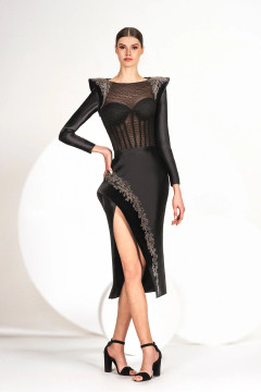 Fitted Long Sleeve Top with Slit Skirt Fitted Long Sleeve Top with Slit Skirt