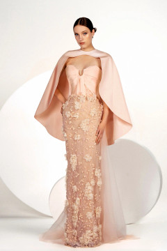 Floral Embroidered Gown with Cape Floral Embroidered Gown with Cape