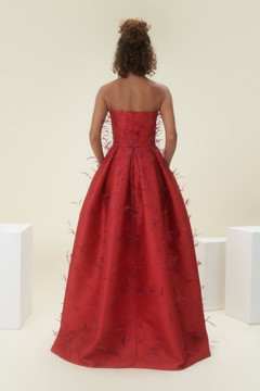 Strapless Satin and Feathers A-Line Gown Strapless Satin and Feathers A-Line Gown