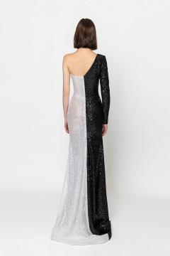 Sequin Embroidered One Shoulder Slit Gown Sequin Embroidered One Shoulder Slit Gown