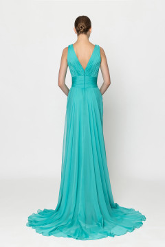 Pleated V-Neck Chiffon Gown