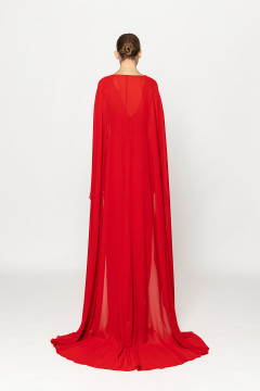 V-Neck Crepe Gown with Cape