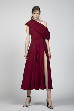One Shoulder Marocain Midi Dress One Shoulder Marocain Midi Dress