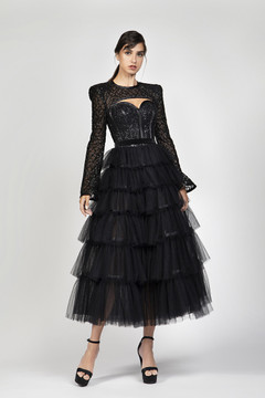 Beaded Bodice Tiered Midi Dress Beaded Bodice Tiered Midi Dress