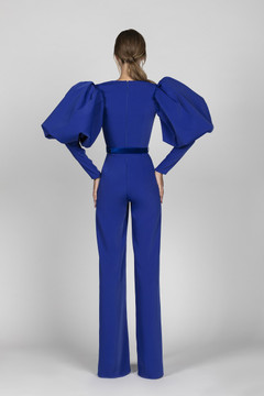 Crepe Marocain Jumpsuit with Puffy Sleeves