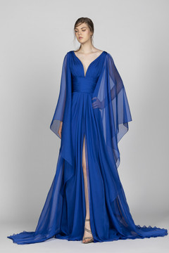 Chiffon Gown with Cape Sleeves