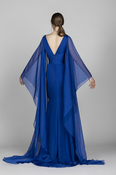 Chiffon Gown with Cape Sleeves