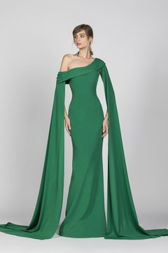 One Shoulder Crepe Marocain Gown