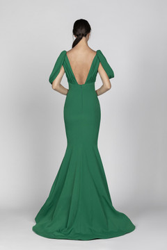 Crepe Mermaid Gown with Draped Sleeves