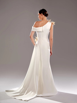 Embroidered One-Shoulder Gown