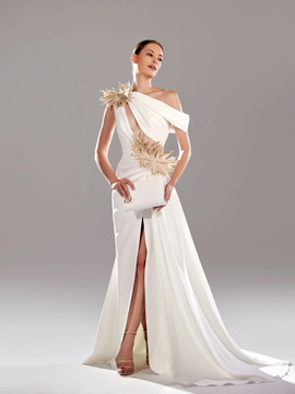 Embroidered One-Shoulder Gown