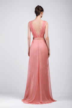 Chiffon and Lace Deep V-Neck Gown