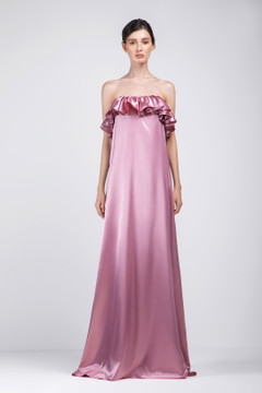 Strapless Ruffled Evening Gown